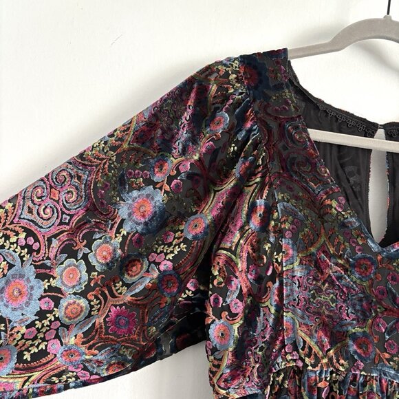 by Anthropologie Mona Burnout Velvet Mini Long Balloon Sleeve Dress Women’s XS - Picture 8 of 11